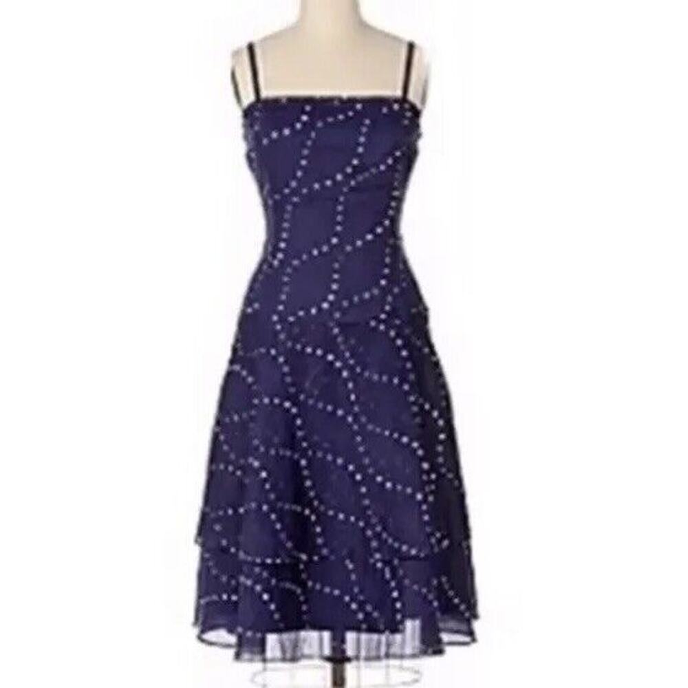 Anthropologie Odille Dress Navy white polka dot strapless Pacific Coast Women 4p
